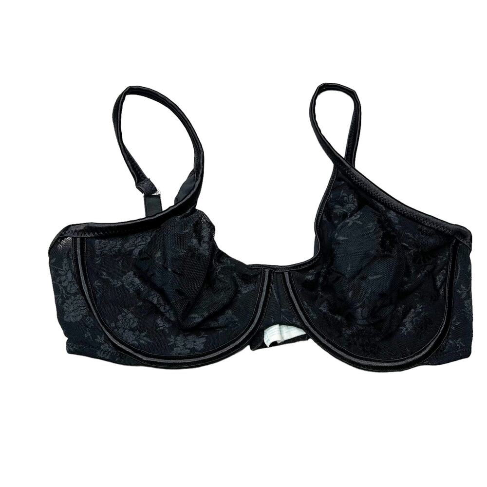 Maidenform Black Satin Lace Lightly Lined Underwired Bra Size 34D